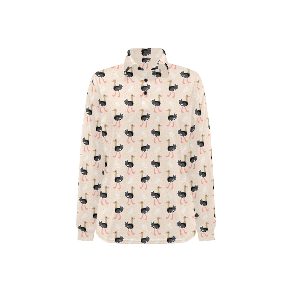 Ostrich Pattern Print Design 05 Women's Long Sleeve Polo Shirt