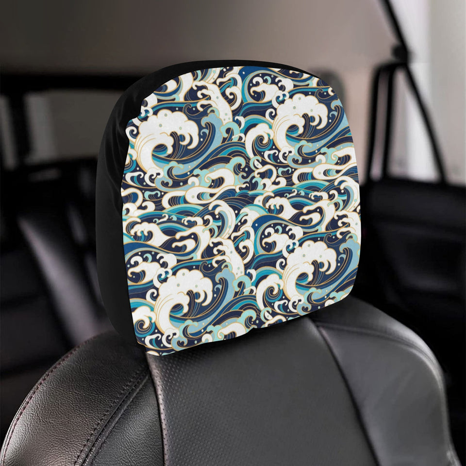Japanese wave pattern Car Headrest Cover
