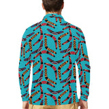 Boomerang Australian aboriginal ornament blue back Men's Long Sleeve Polo Shirt