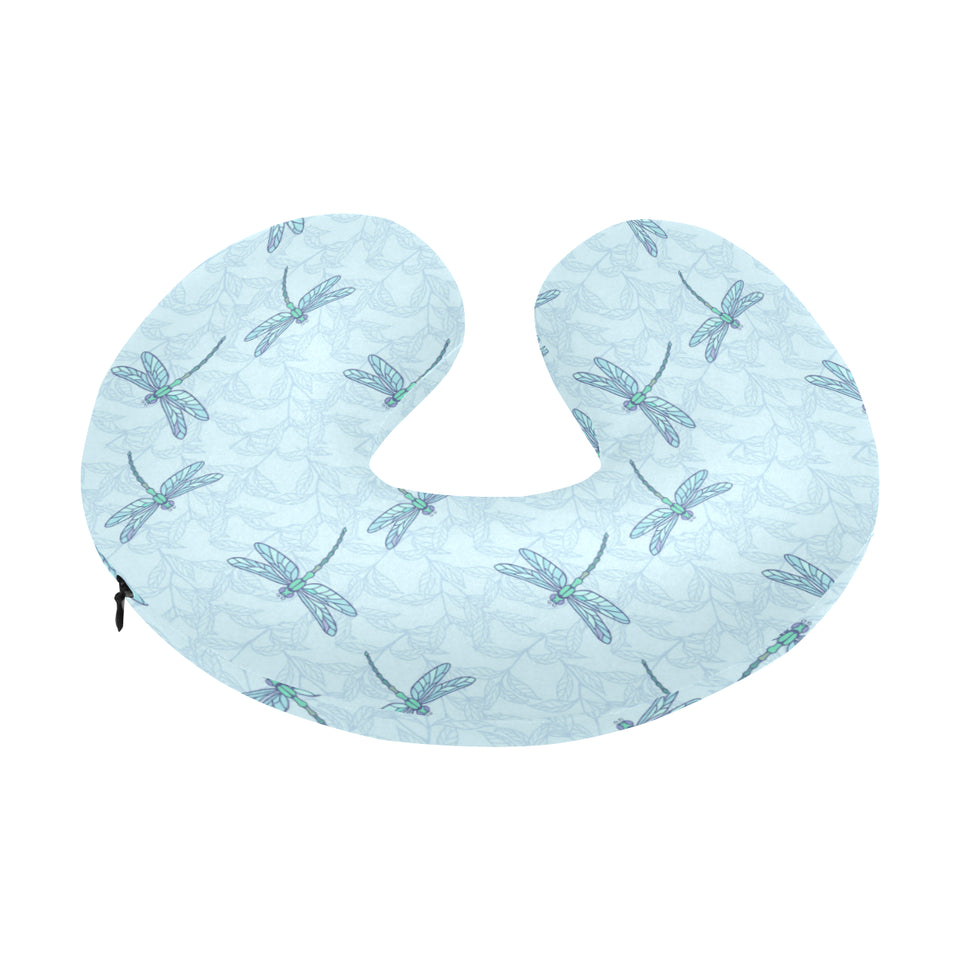 Dragonfly pattern blue background U-Shaped Travel Neck Pillow