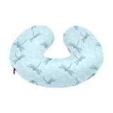 Dragonfly pattern blue background U-Shaped Travel Neck Pillow