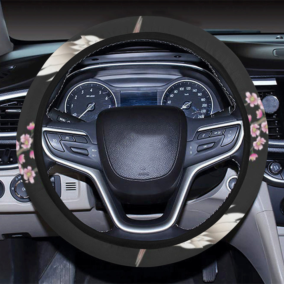 Japanese crane pink sakura pattern Car Steering Wheel Cover