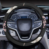 Japanese crane pink sakura pattern Car Steering Wheel Cover