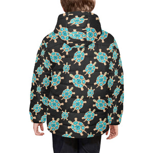 Sea turtle blue stone pattern Kids' Boys' Girls' Padded Hooded Jacket