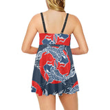 Koi Fish Carp Fishs hand drawn japanese art Chest Sexy Pleated Two Piece Swim Dress