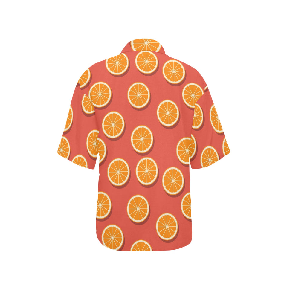 Oranges pattern red background Women's All Over Print Hawaiian Shirt