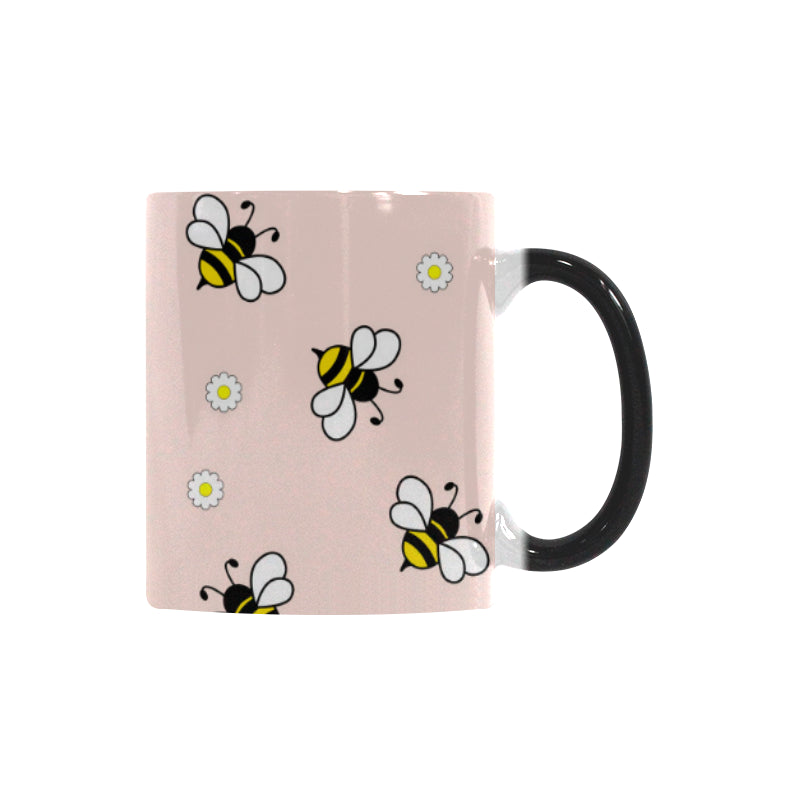 Cute bee flower pattern pink background Morphing Mug Heat Changing Mug