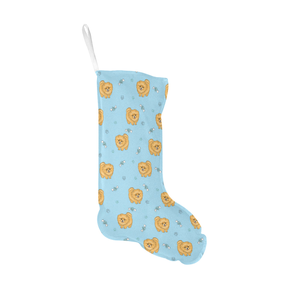 Brown cute pomeranian blue blackground Christmas Stocking