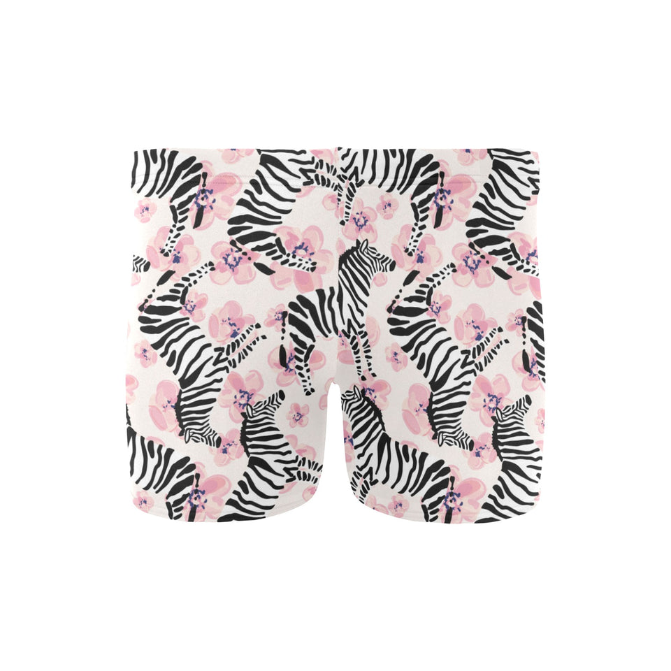 Zebra pink flower background Men's Swimming Trunks