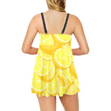 lemon pattern Chest Sexy Pleated Two Piece Swim Dress