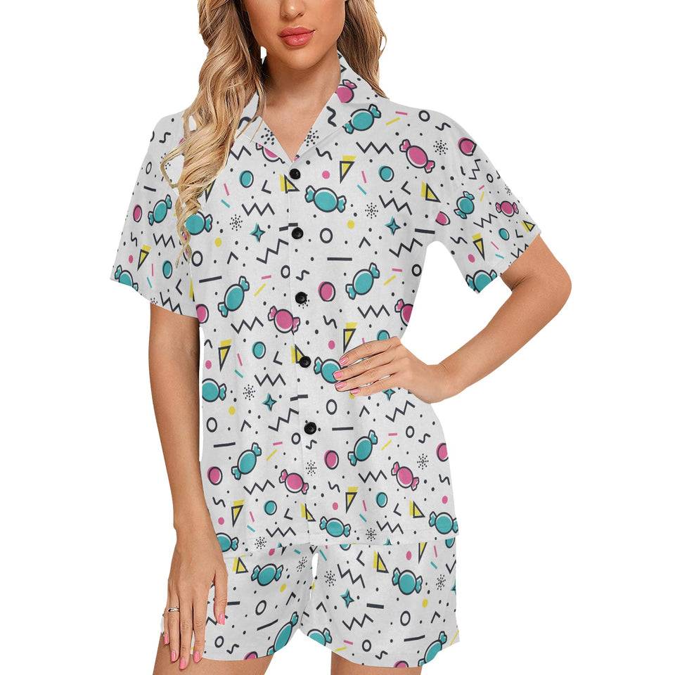 Candy design pattern Women's V-Neck Short Pajama Set