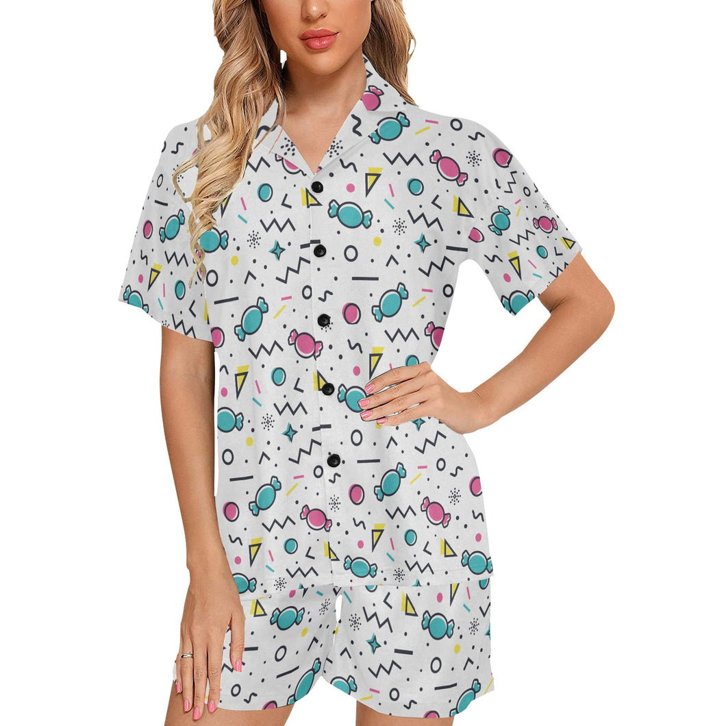 Candy design pattern Women's V-Neck Short Pajama Set