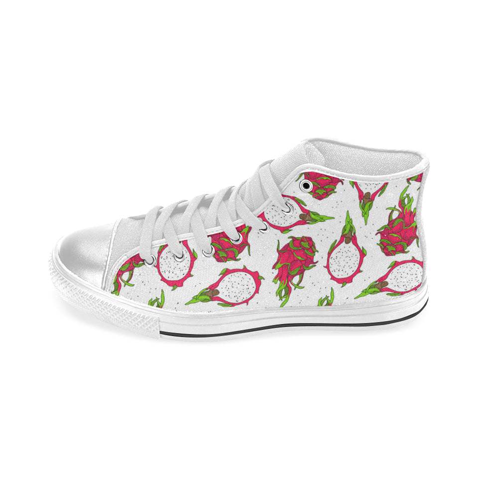 dragon fruits white background Women's High Top Canvas Shoes White