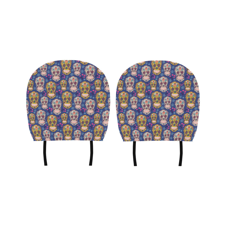 Sugar skull flower pattern Car Headrest Cover