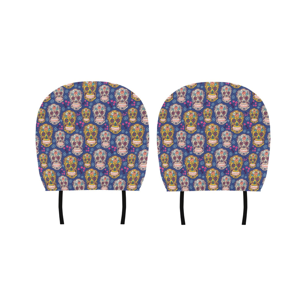 Sugar skull flower pattern Car Headrest Cover