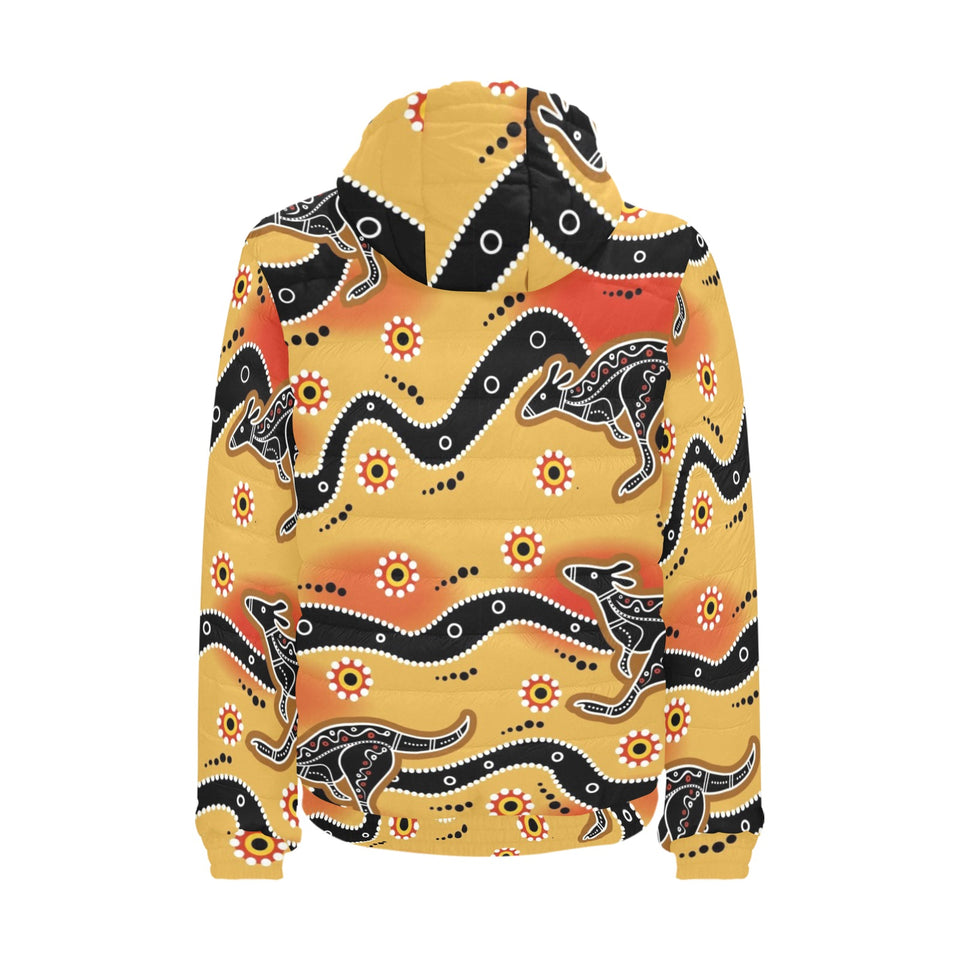 Kangaroo Australian aboriginal art pattern Men's Padded Hooded Jacket