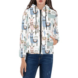 lama Alpaca cactus hand drawn pattern Women's Padded Hooded Jacket