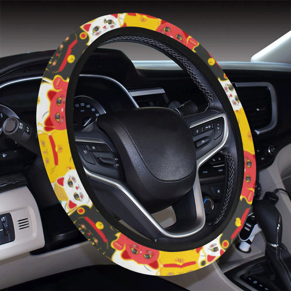 Colorful Maneki neko cat pattern Car Steering Wheel Cover