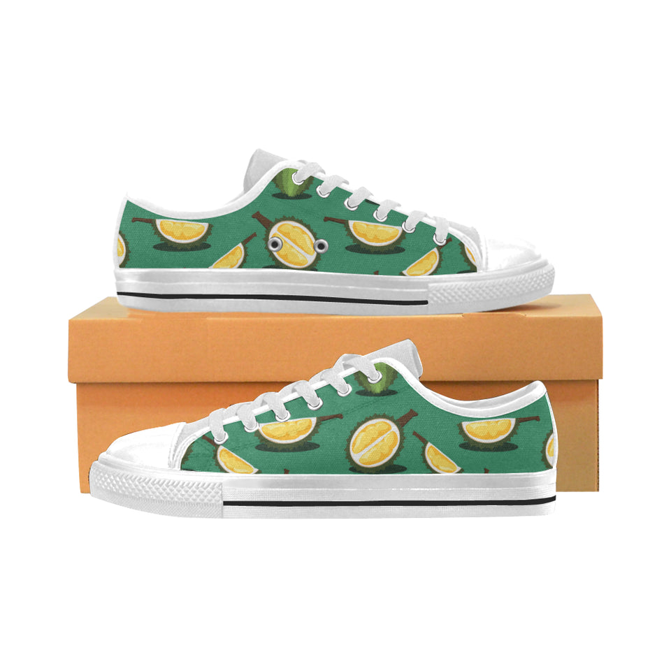 Durian pattern green background Men's Low Top Shoes White