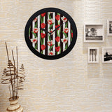 red and white tulips pattern Elegant Black Wall Clock