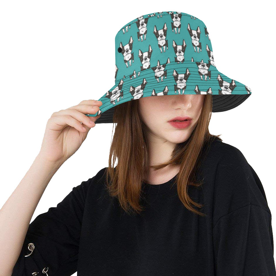 Hand drawn boston terrier dog pattern Unisex Bucket Hat