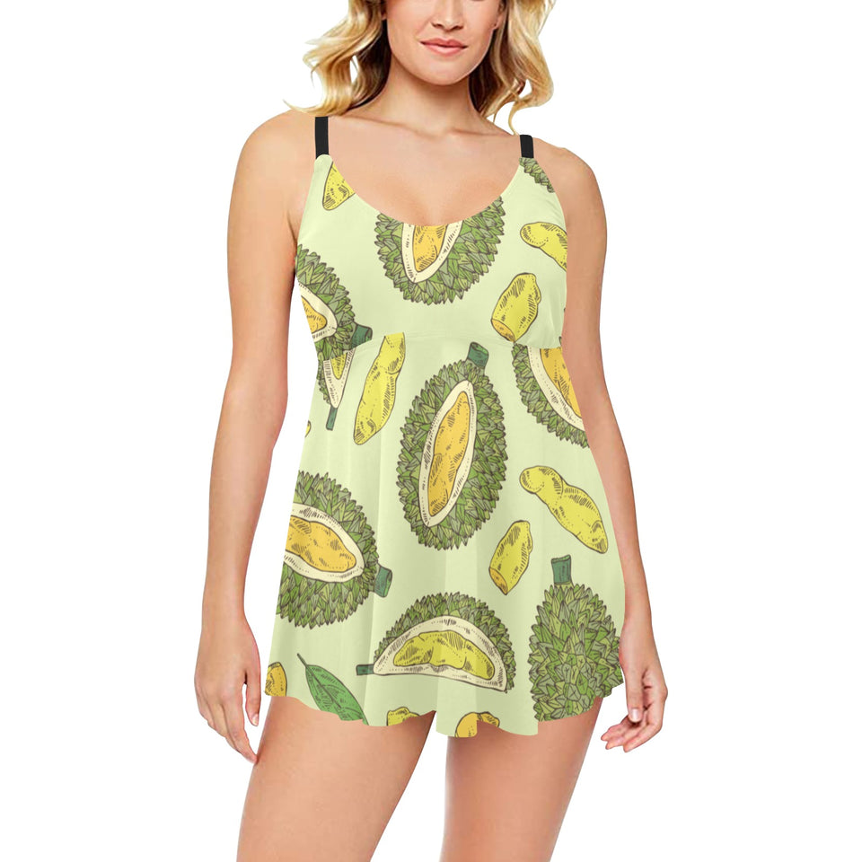 Durian leaves pattern background Chest Sexy Pleated Two Piece Swim Dress