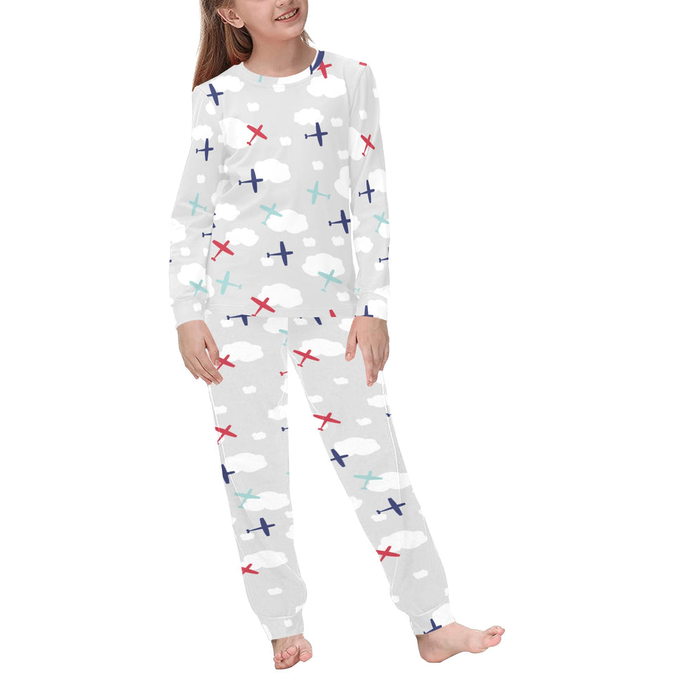 Airplane cloud grey background Kids' Boys' Girls' All Over Print Pajama Set
