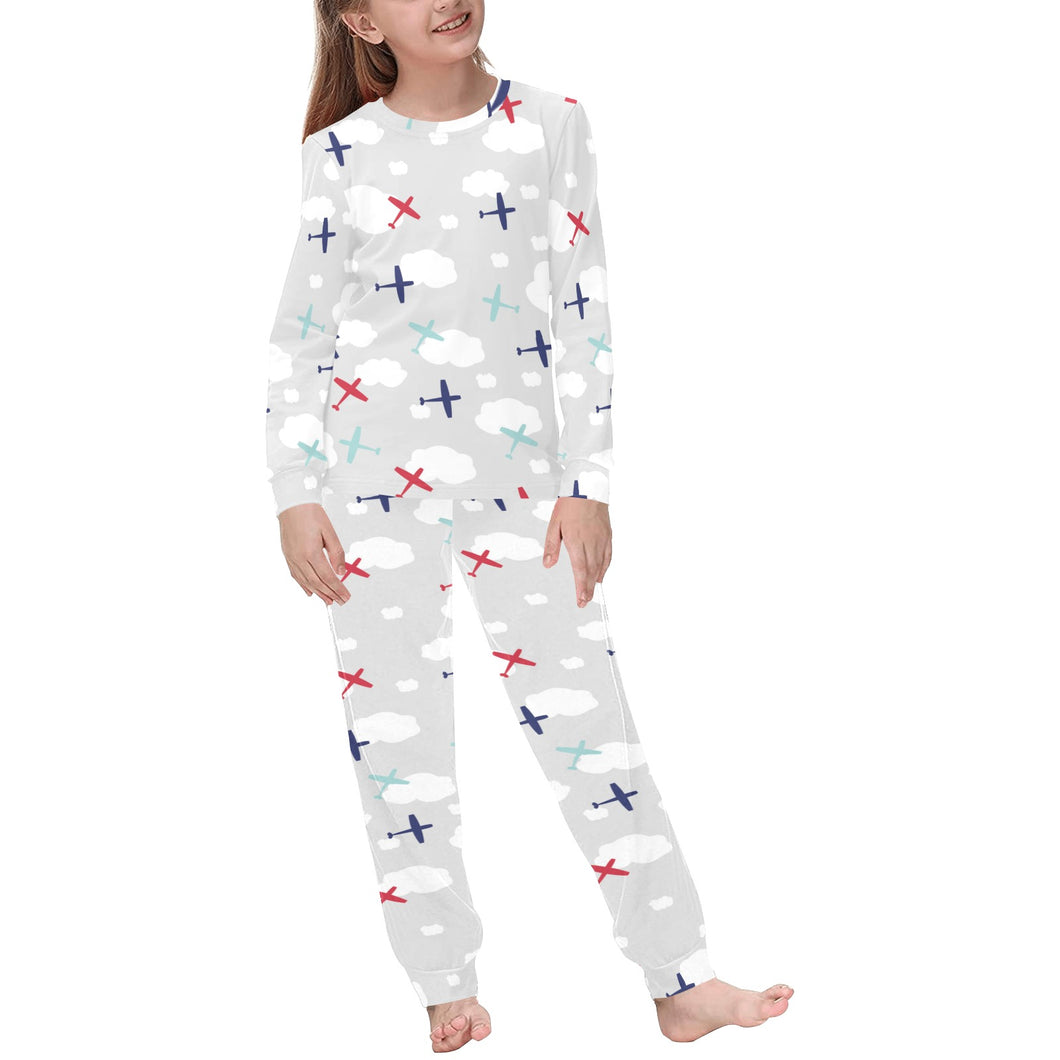 Airplane cloud grey background Kids' Boys' Girls' All Over Print Pajama Set