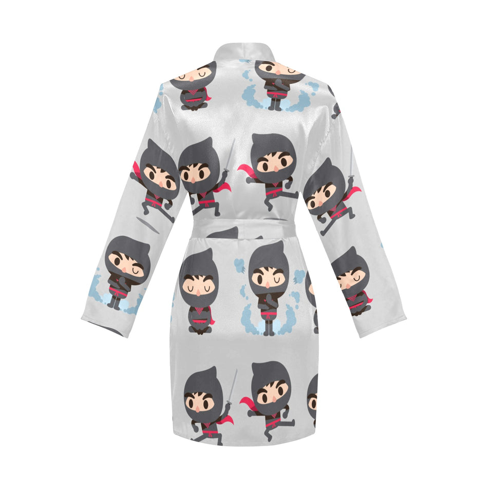 Cute ninja pattern Women's Long Sleeve Belted Night Robe