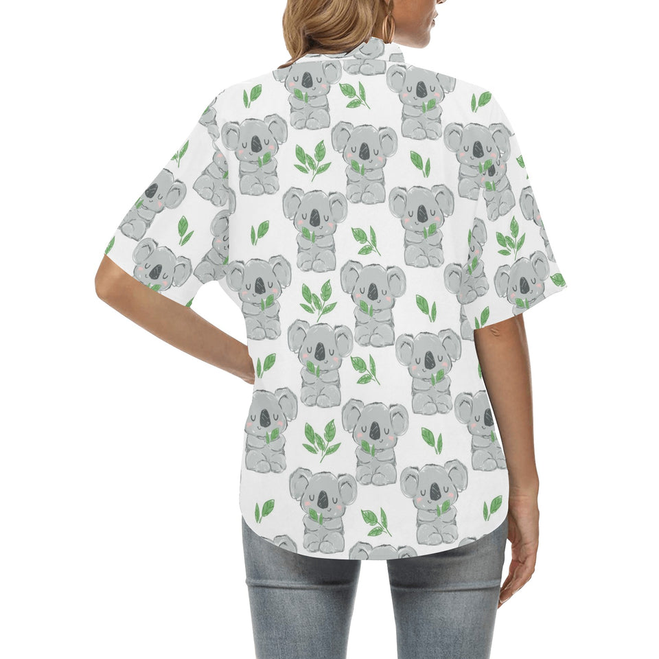 Hand drawn Koala leaves pattern Women's All Over Print Hawaiian Shirt