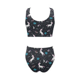 unicorn rainbows moon clound star pattern Chest Bowknot High Waisted Bikini Swimsuit