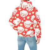 Cute Maneki neko cat red background Men's Padded Hooded Jacket