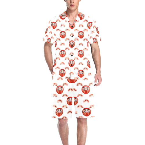 Daruma japanese wooden doll design pattern Men's V-Neck Short Pajama Set
