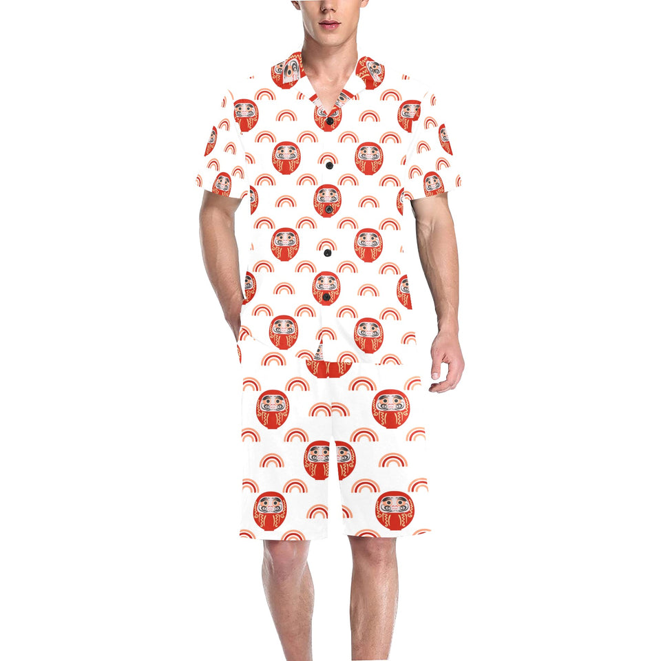 Daruma japanese wooden doll design pattern Men's V-Neck Short Pajama Set