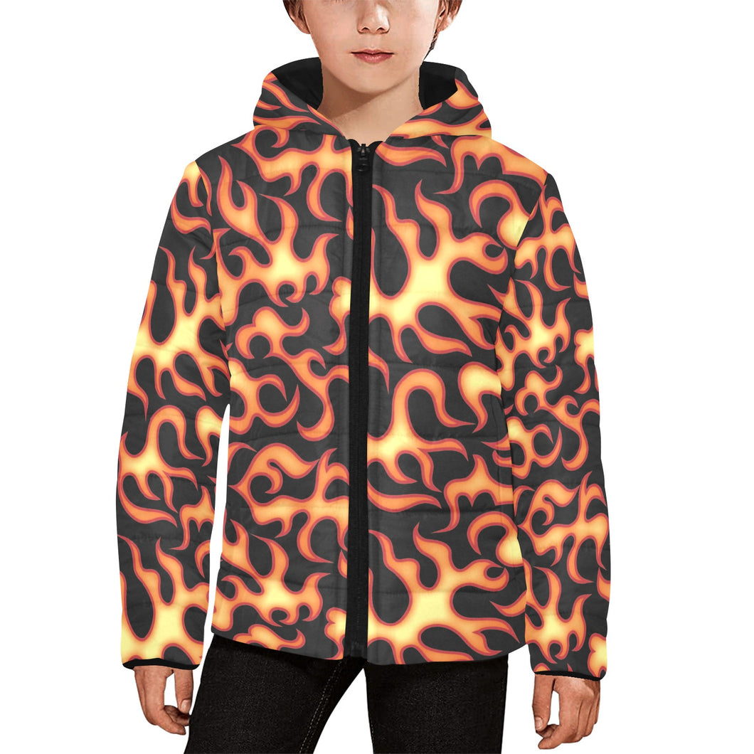 Fire flame dark pattern Kids' Boys' Girls' Padded Hooded Jacket