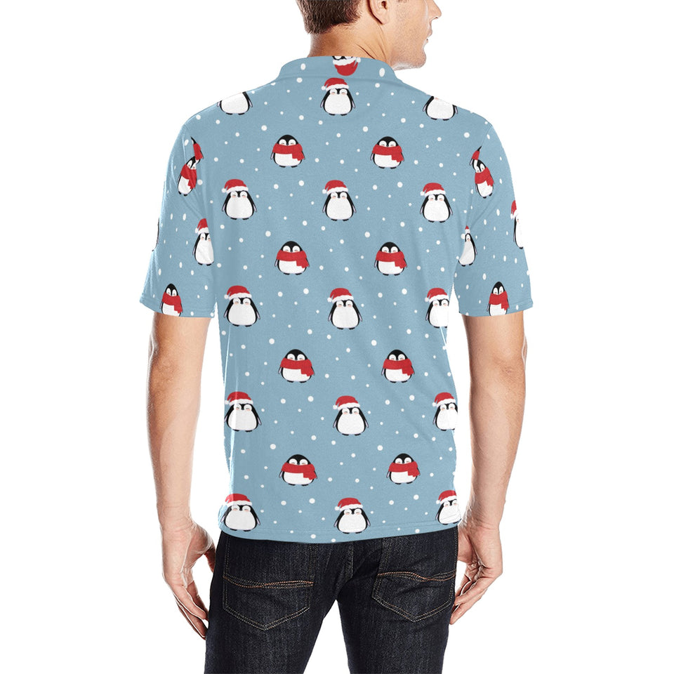 Cute penguin christmas snow pattern Men's All Over Print Polo Shirt