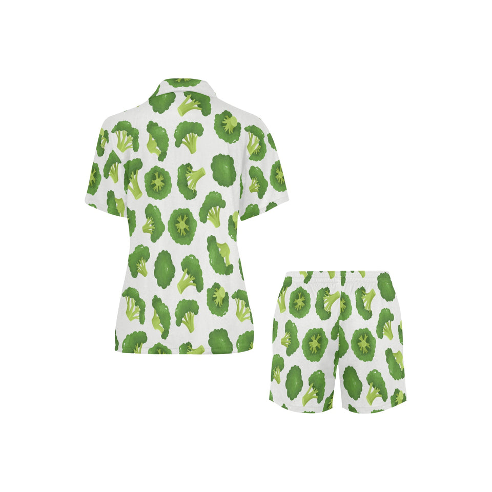 Cute broccoli pattern Women's V-Neck Short Pajama Set