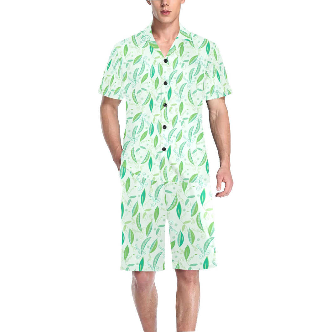 Green Peas Pattern Print Design 01 Men's V-Neck Short Pajama Set