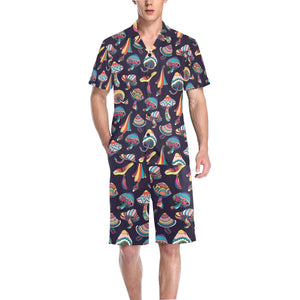 Colorful mushroom pattern Men's V-Neck Short Pajama Set