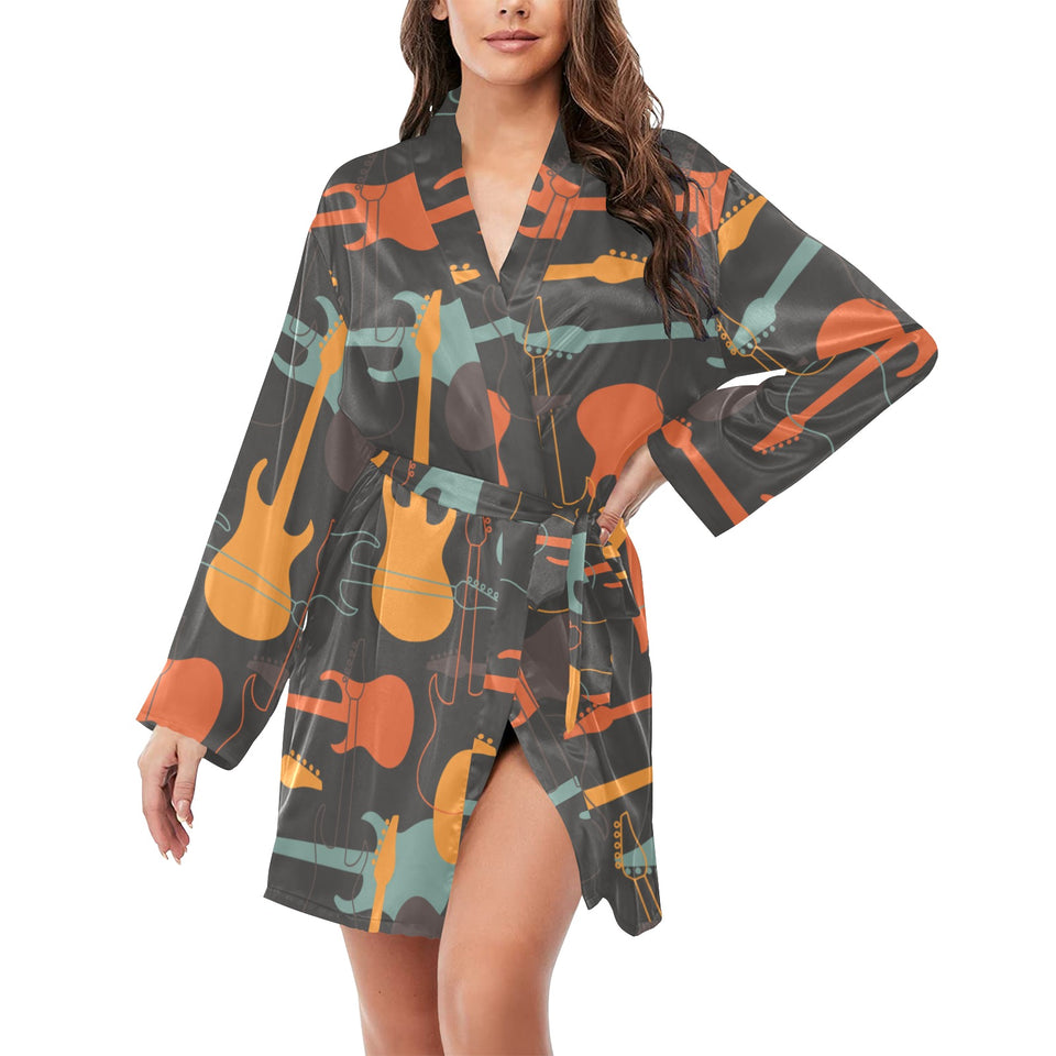 electric guitars pattern Women's Long Sleeve Belted Night Robe
