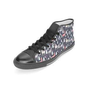 Deers Winter Christmas pattern Women's High Top Canvas Shoes Black