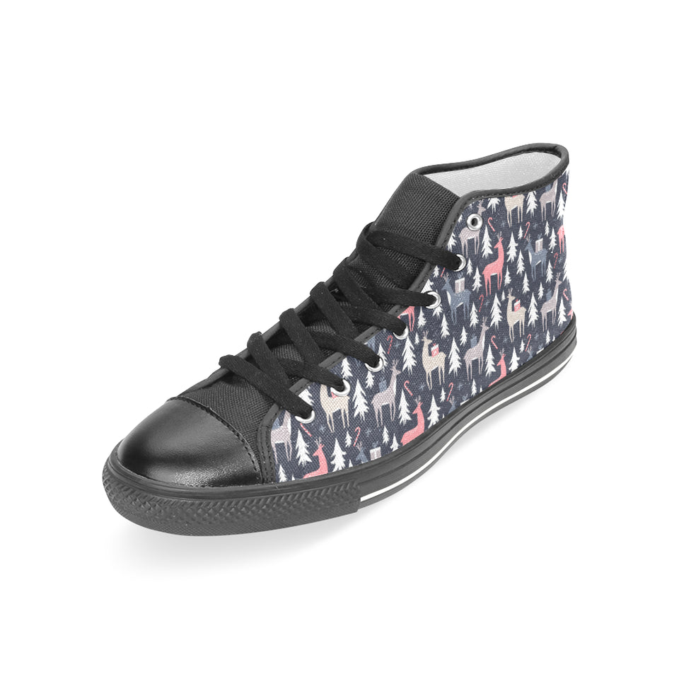Deers Winter Christmas pattern Women's High Top Canvas Shoes Black