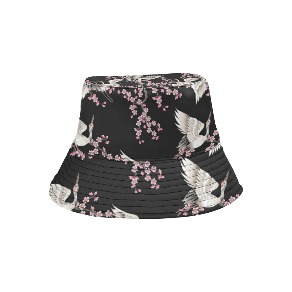 Japanese crane pink sakura pattern Unisex Bucket Hat