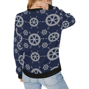 nautical steering wheel design pattern Women's Crew Neck Sweatshirt