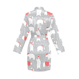Cute polar bear christmas snow pattern Women's Long Sleeve Belted Night Robe