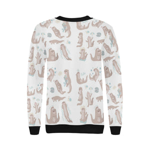 Cute sea otters pattern Women's Crew Neck Sweatshirt