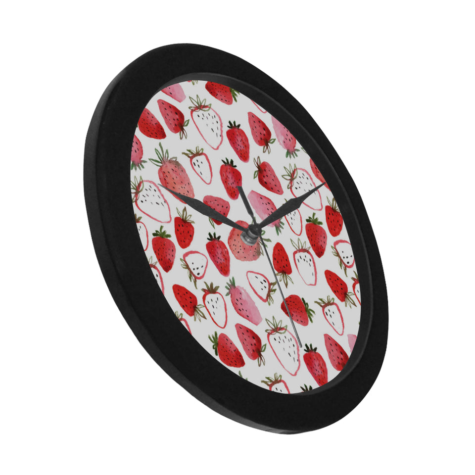 watercolor hand drawn beautiful strawberry pattern Elegant Black Wall Clock