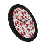 watercolor hand drawn beautiful strawberry pattern Elegant Black Wall Clock