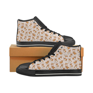 Cute Corgis Pattern pink background Women's High Top Canvas Shoes Black