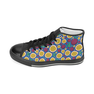 Passion fruit blue background Women's High Top Canvas Shoes Black